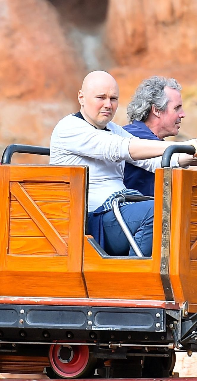 Billy Corgan rides a rollercoaster